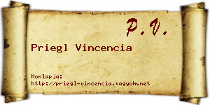 Priegl Vincencia névjegykártya